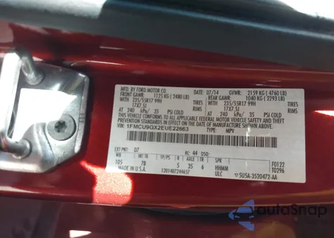 2014 Ford Escape Se из США, поврежденный, VIN 1FMCU9GX2EUE22663